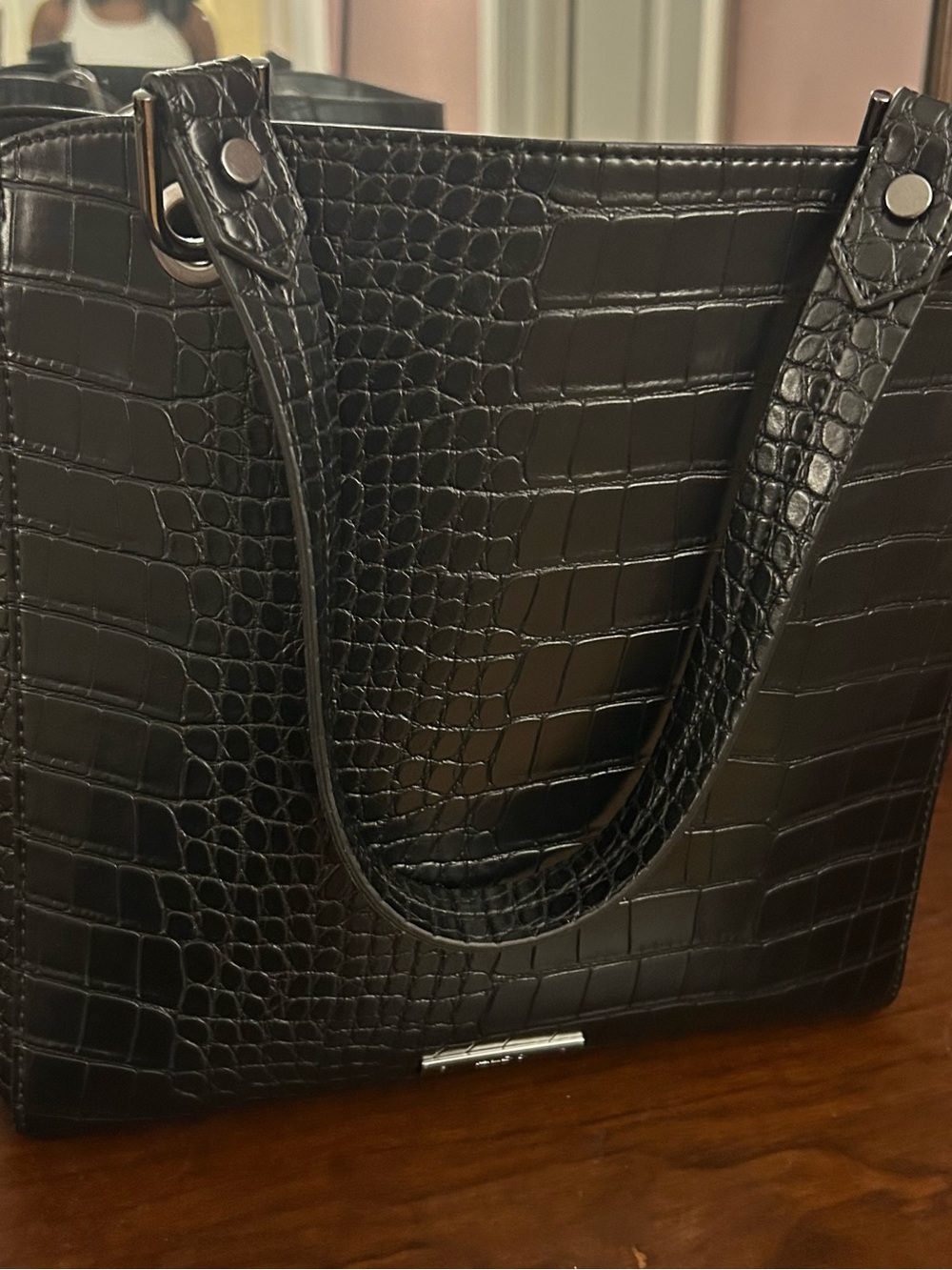Aldo Black Croc-Embossed Tote
